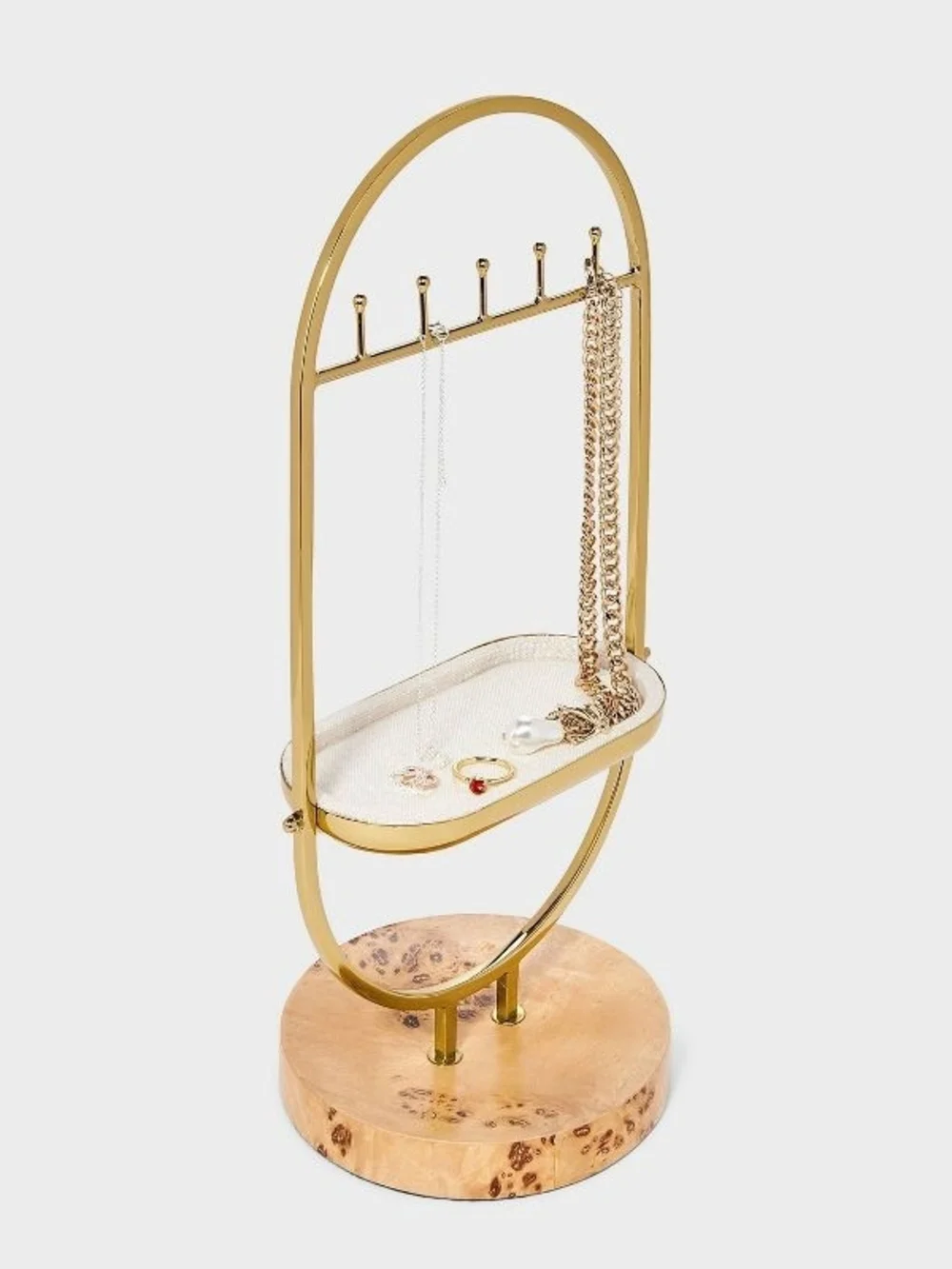 Oval Burlwood Standing Jewelry Organizer